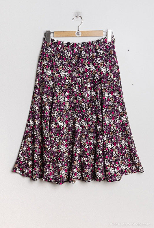 Blommönstrad Midi Kjol - Större Storlekar - Purple / 42 44 - Skirts