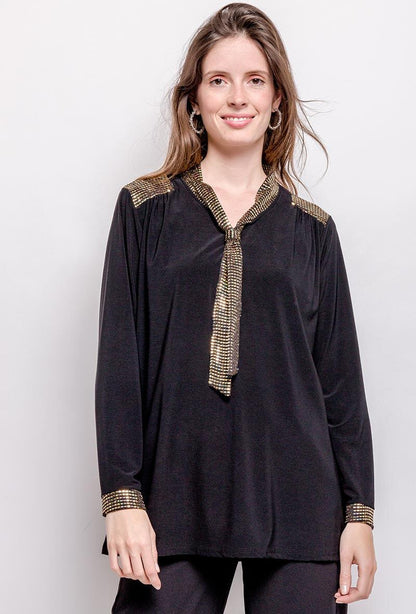 Blouse with tie collar - Stora Storlekar