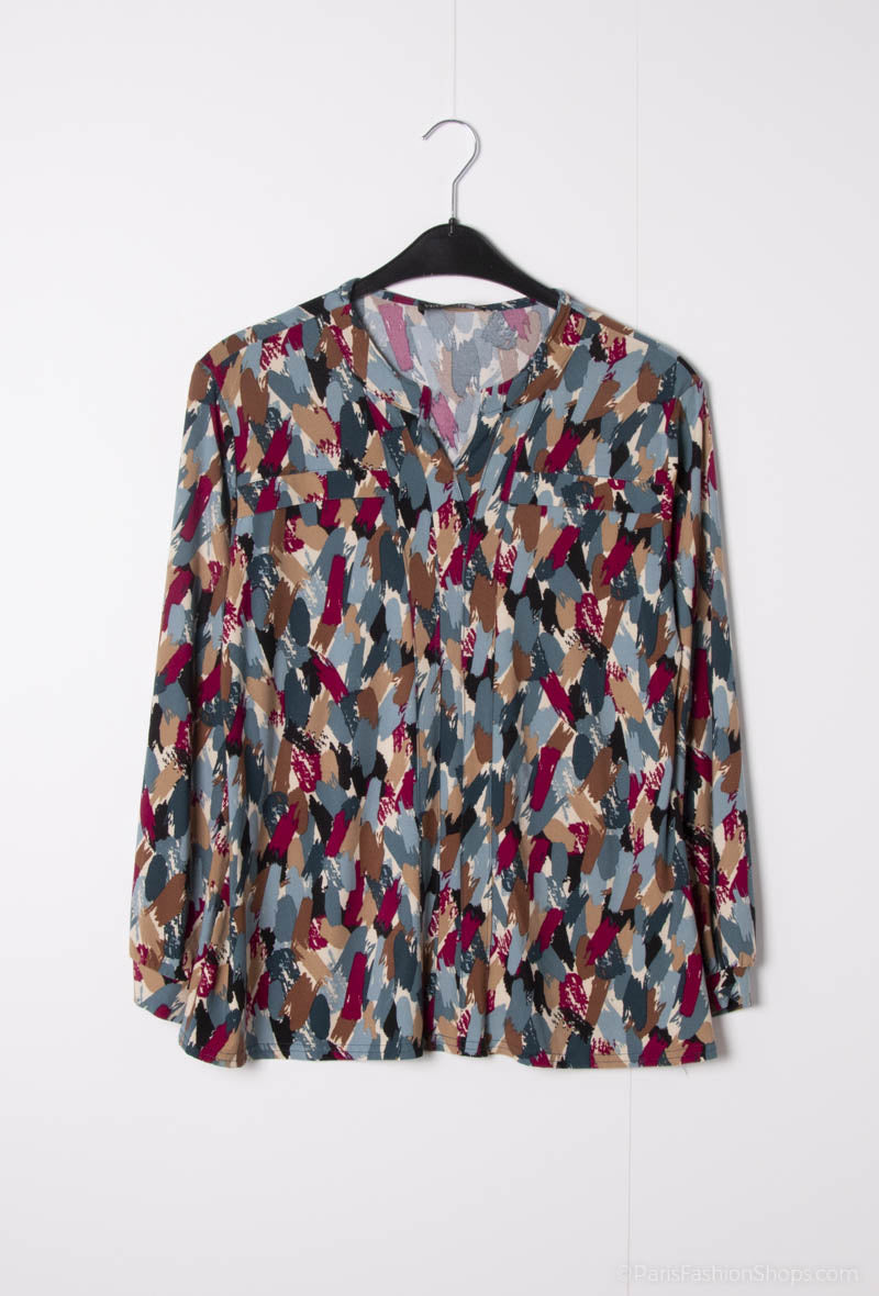 Printed v-neck blouse - Stora Storlekar