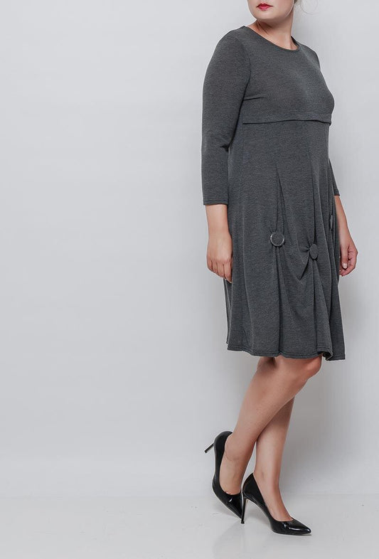 Elegant Klänning med Knappar - Plus Size - Dark Gray / 46 48 - Dresses