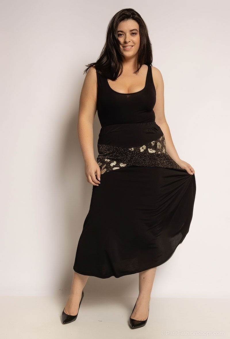 Midi kjol med glittrande detaljer - Plus Size - Golden / 42 44 - Skirts