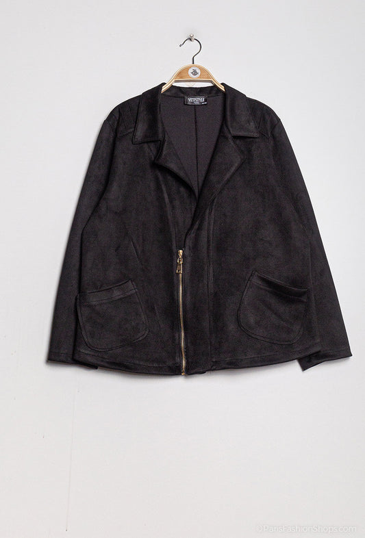 Faux suede biker jacket - Stora Storlekar