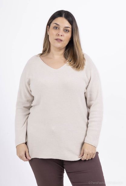 Soft V-neck jumper - Stora Storlekar