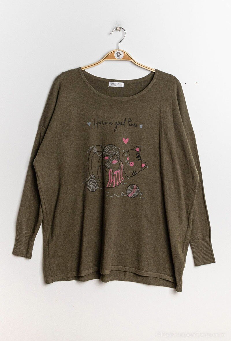 Printed knit sweater - Stora Storlekar