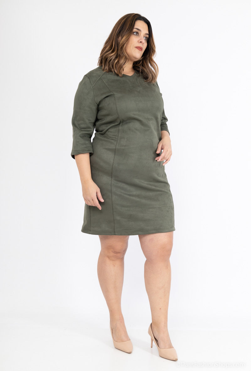 Suede Effect Dress - Stora Storlekar