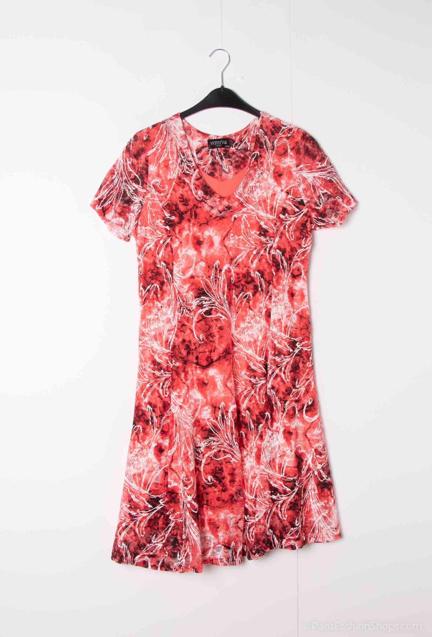 Lace printed dress doubled flared - Stora Storlekar