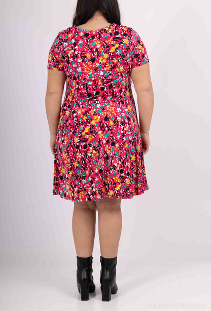 Flared Printed Dress - Stora Storlekar