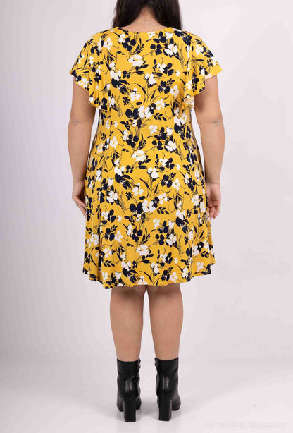 Flared Printed Dress - Stora Storlekar