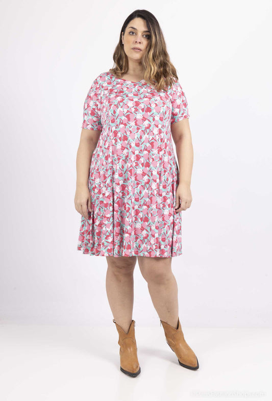 Flared printed dress - Stora Storlekar