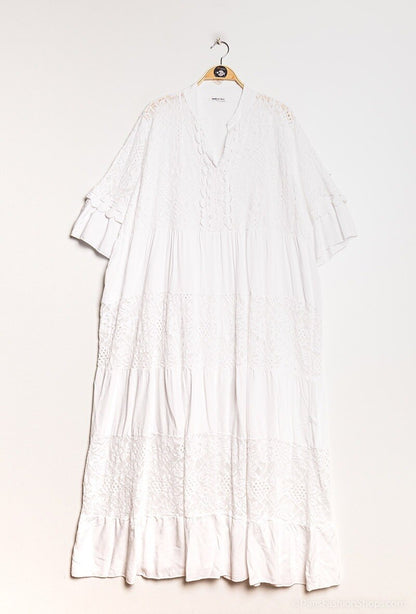 Long lace dress with overlay effect - Stora Storlekar