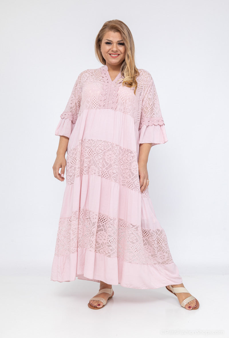 Long lace dress with overlay effect - Stora Storlekar