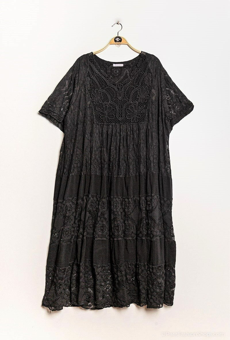 Lace midi dress with overlay effect - Stora Storlekar