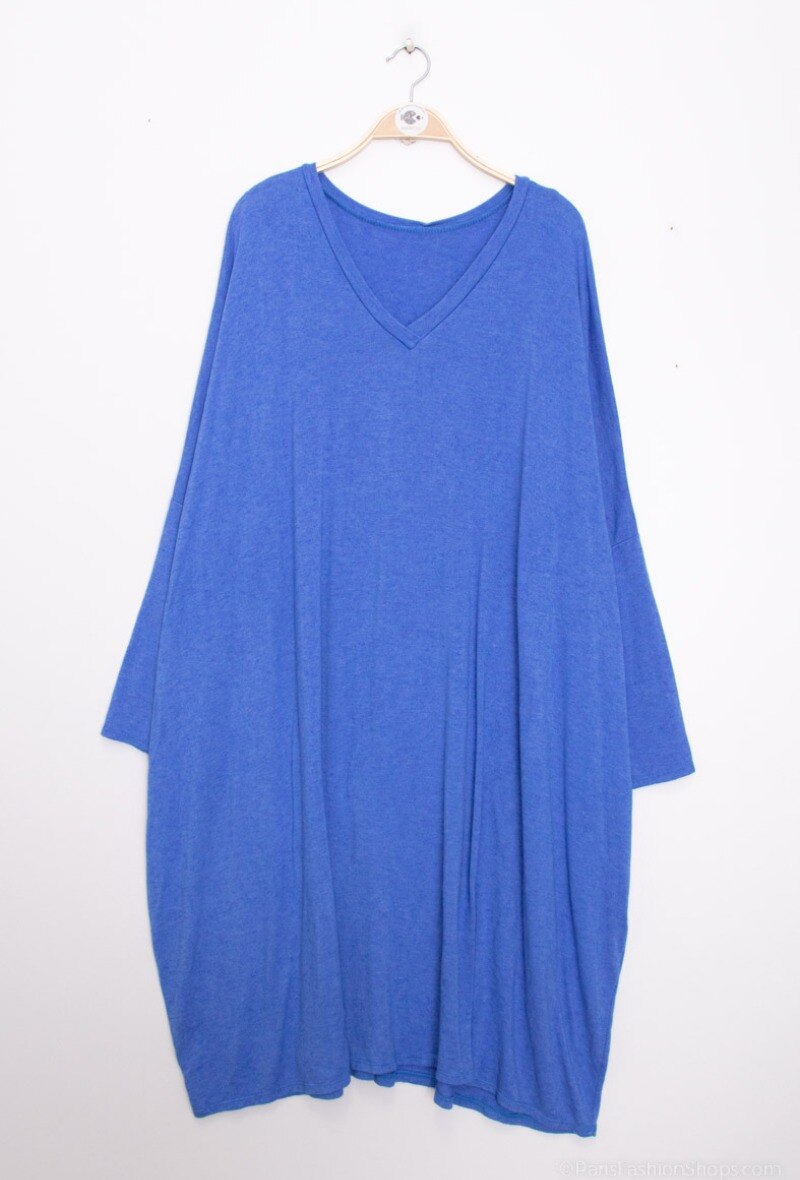 Soft V-neck oversized sweater dress - Plus Size