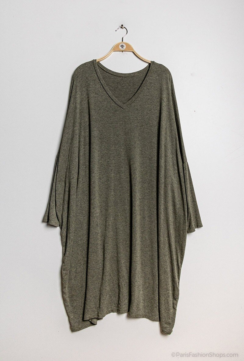 Soft V-neck oversized sweater dress - Plus Size