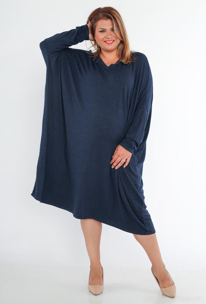 Soft V-neck oversized sweater dress - Plus Size