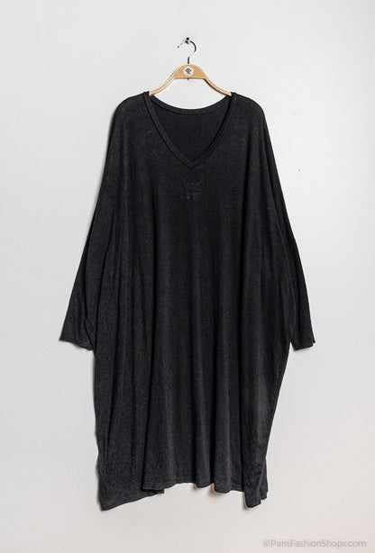 Soft V-neck oversized sweater dress - Plus Size