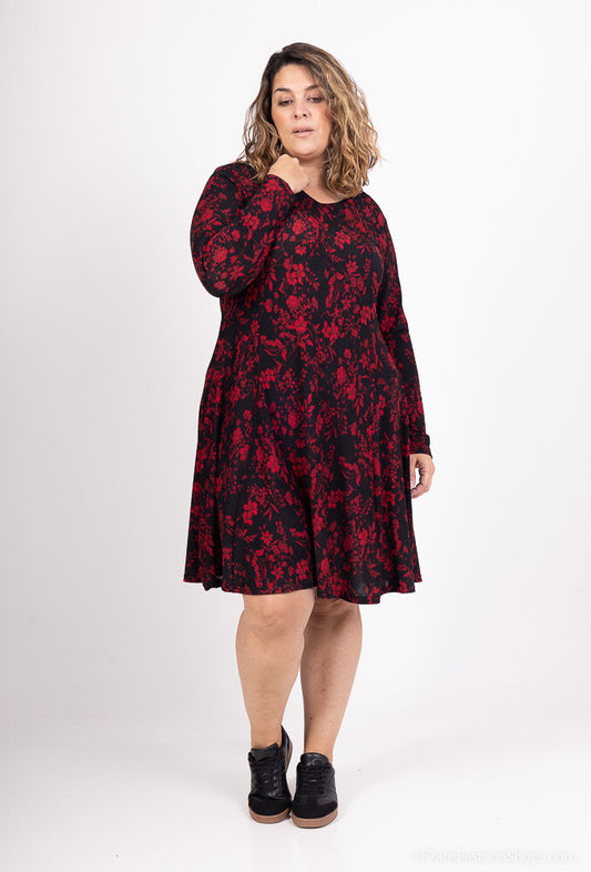 Winter flared printed dress - Stora Storlekar