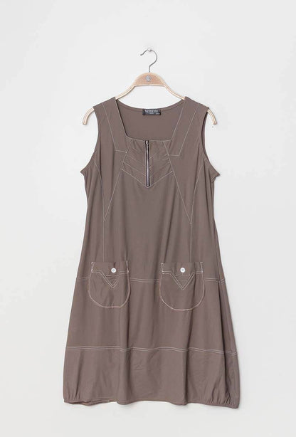 Stretchklänning med fickor - Plus Size - Taupe / 42 44 - Dresses