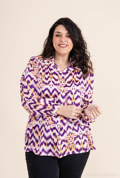 Tryckt Skjorta - Plus Size - Purple / 42 44 - Shirts