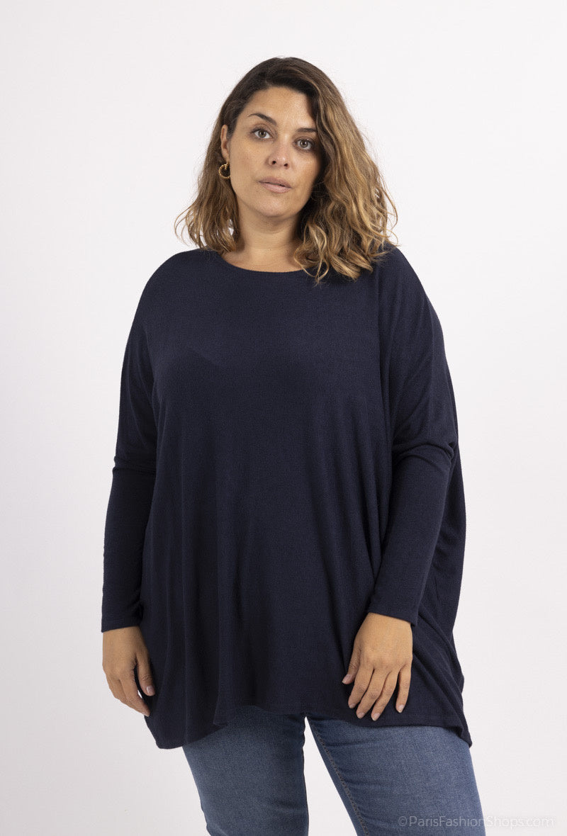 Soft round-neck oversized sweater/tunic - Stora Storlekar