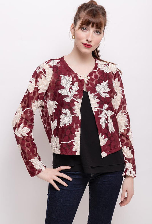 Crop jacket with flowers - Plus Size