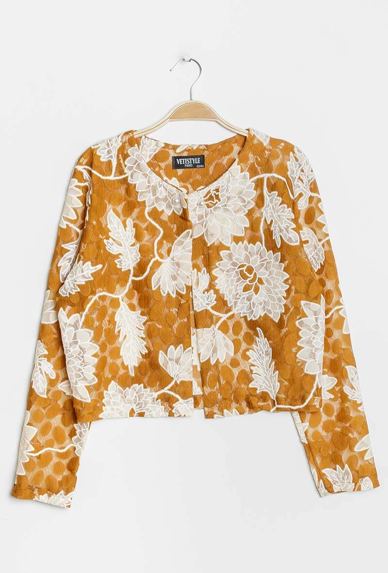 Crop jacket with flowers - Plus Size