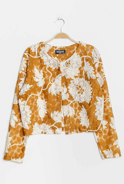 Crop jacket with flowers - Plus Size