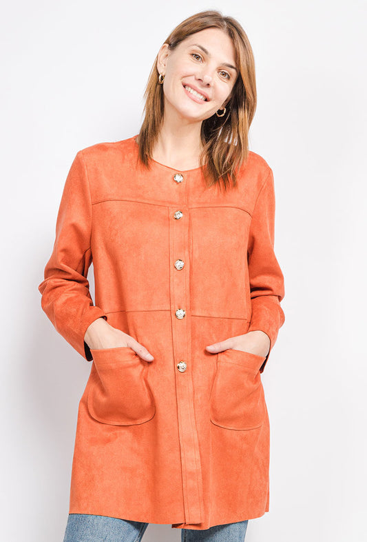 Faux suede jacket with seams - Stora Storlekar