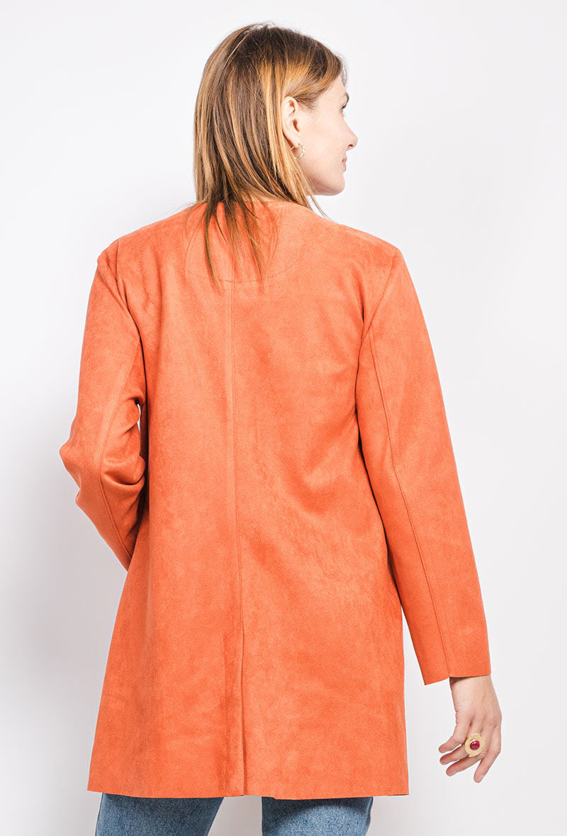 Faux Suede Jacket with Seams - Stora Storlekar