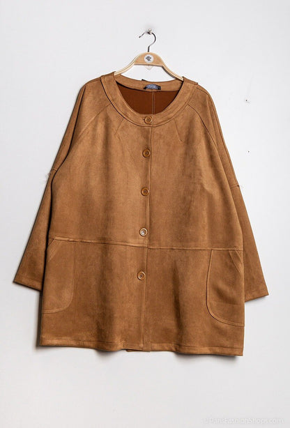 Faux suede jacket with seams - Stora Storlekar